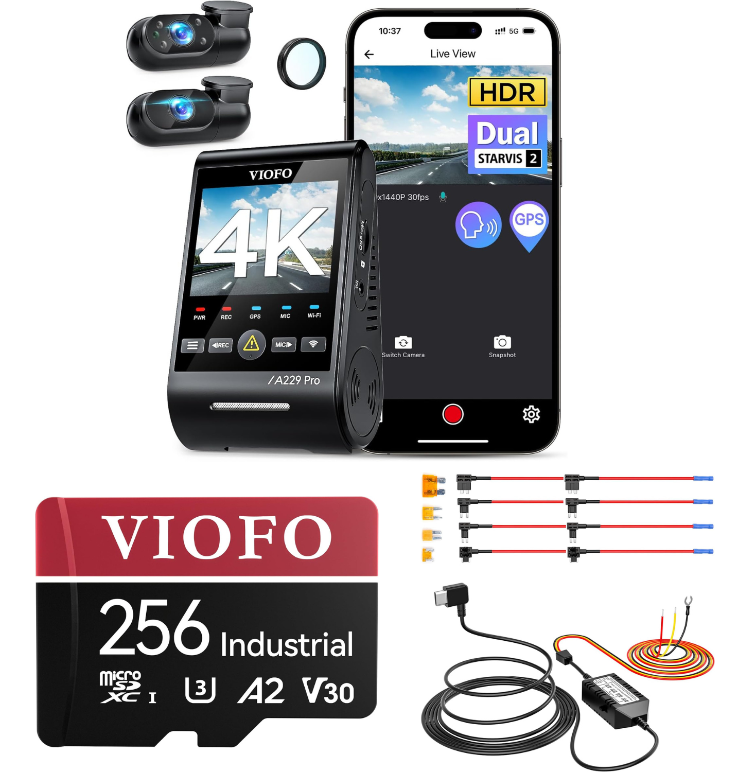 VIOFO A229 Pro 3ch + HK4 + SD card 256gb