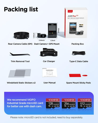 VIOFO A229 Plus 2ch + HK4 + SD card 128gb